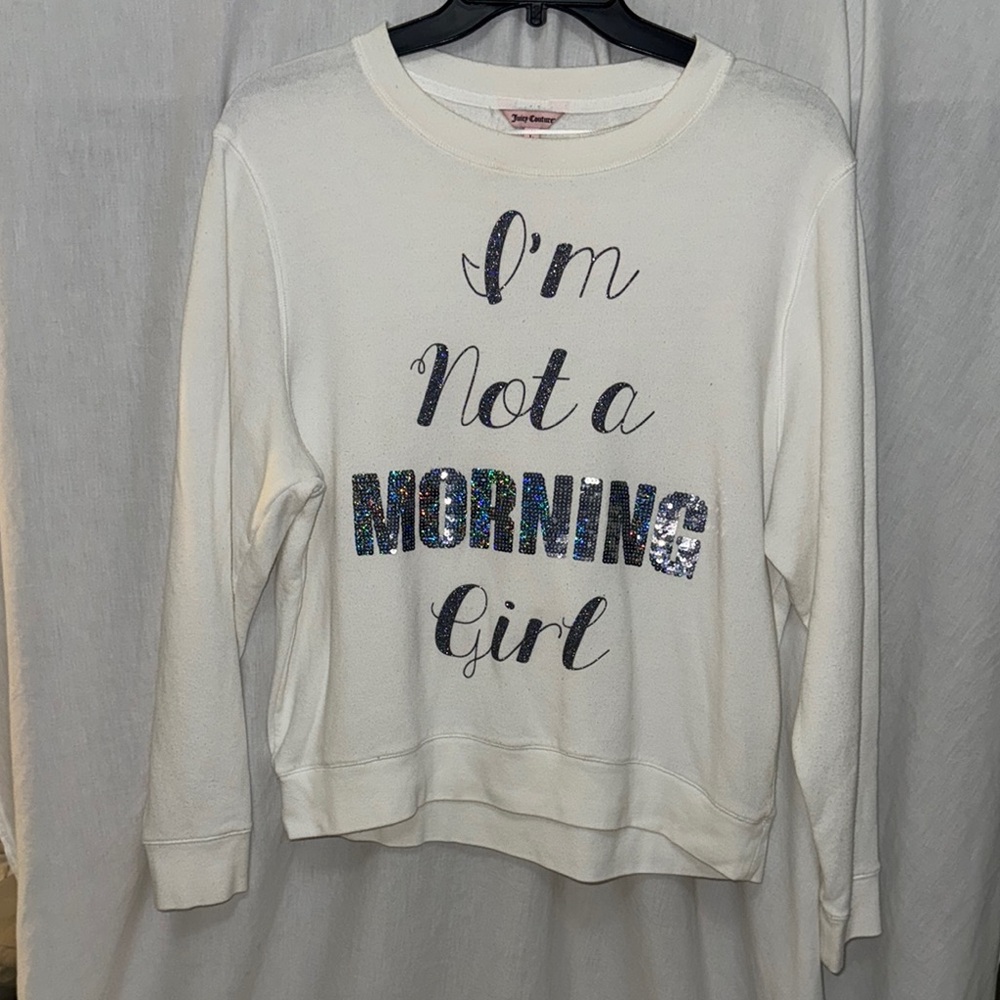 Juicy Couture White Sweatshirt with Glitter Text